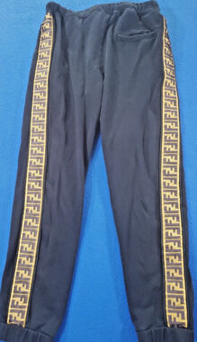 Fendi Mens Black Track Pants FF Logo Side Tape Joggers Sweatpants Size Large